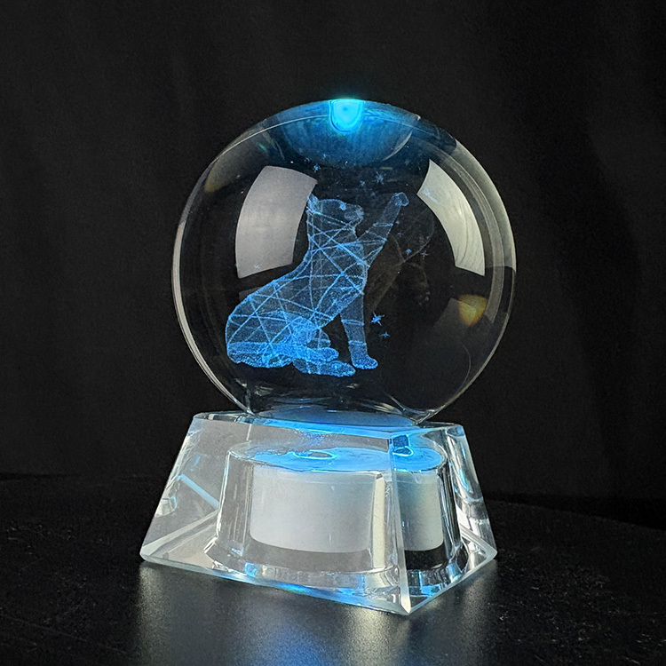 Light up  Laser Cat Glass Crystal Ball with Crystal Led Light Base MH-Q0283