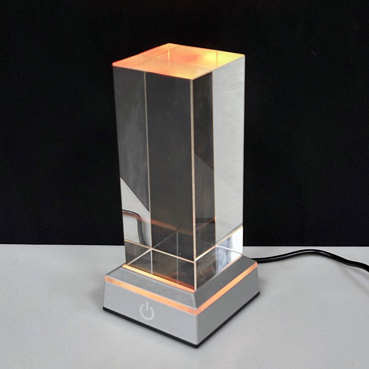 5x5x12cm Blank Crystal Block Cube Paperweight with Sensitive Touch Switch Black Silver Led Light Base MH-F0724