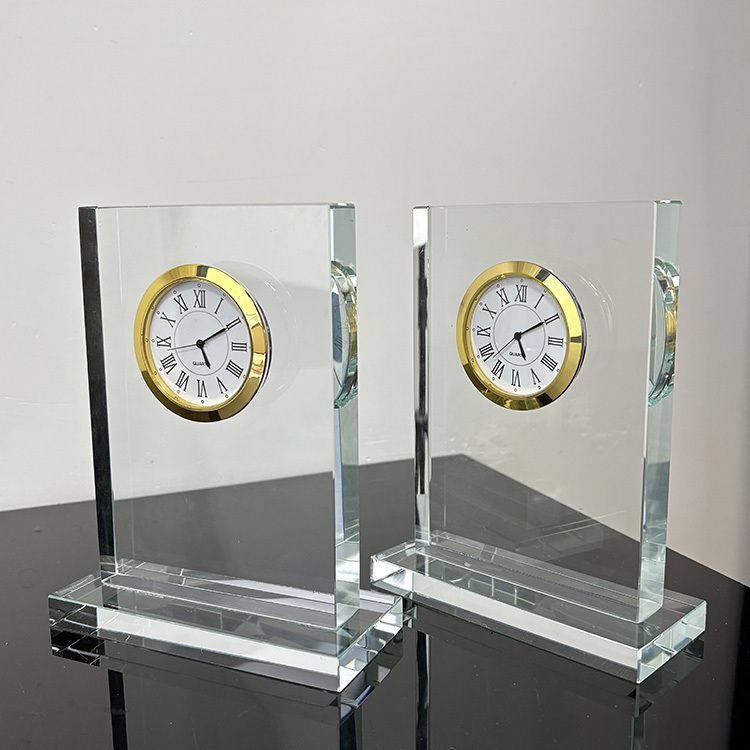 Optical Rectangle Glass Crystal Desk Clock MH-C0211