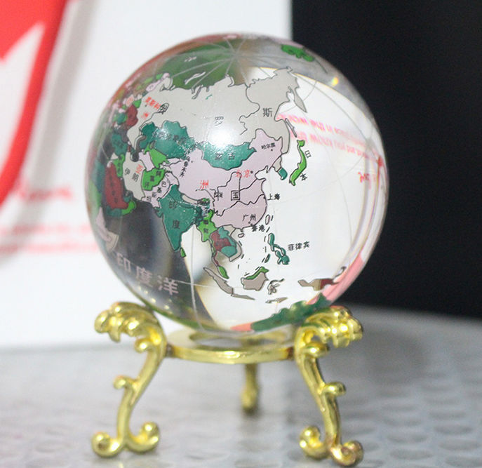 Colored Map Glass Crystal Globe with Metal Stand MH-Q0219