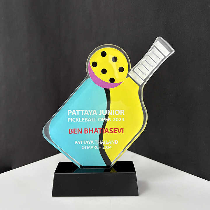Full Color Printing Glass Crystal Pickleball Sports Trophy MH-LJ0722