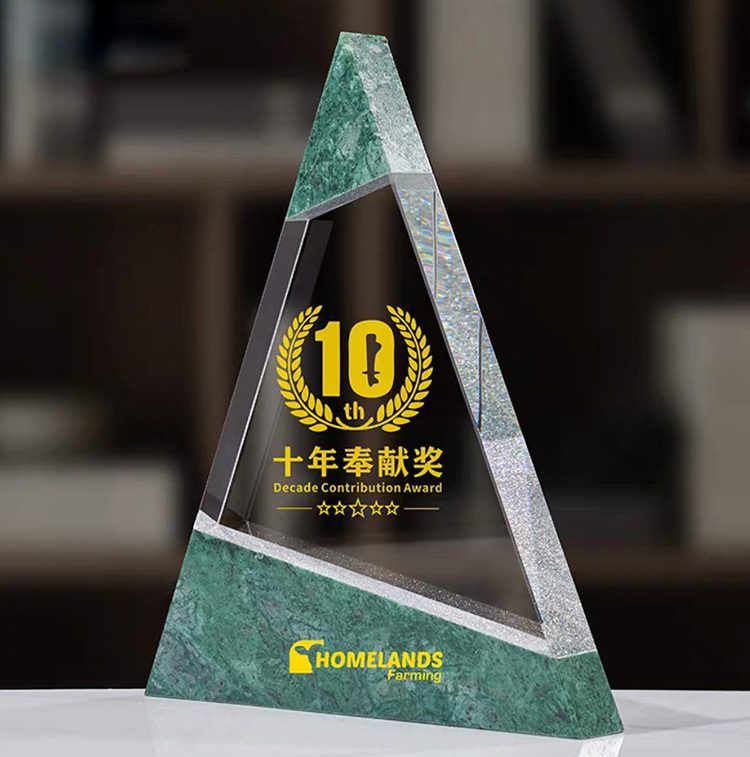 Triangle Green Marble Crystal Trophy Awards MH-LJ0437