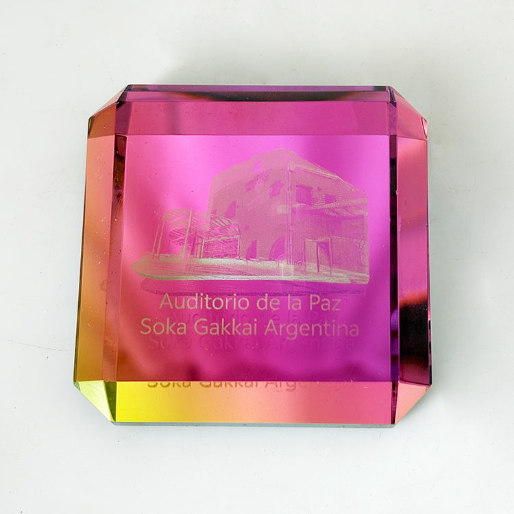 Rainbow Coating square Paperweight with Laser MH-F0667