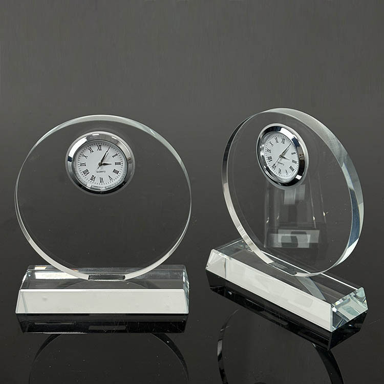 Blank Round Crystal Trophy with Clock MH-C0226