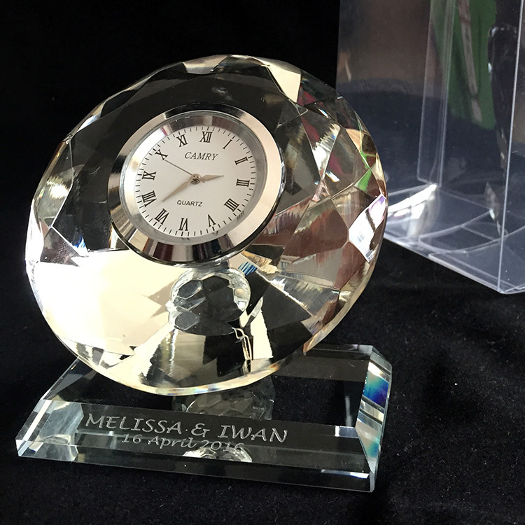 Personalized Crystal Glass Round Diamond Clock MH-C0210