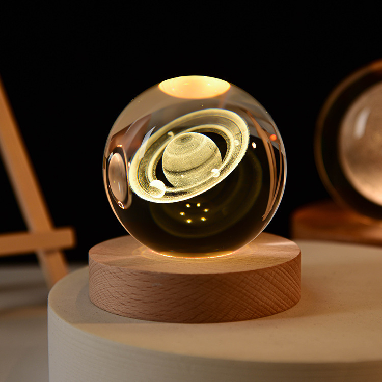 Light up Crystal Laser Milky Way Ball with Wood Led Light Base MH-Q0242