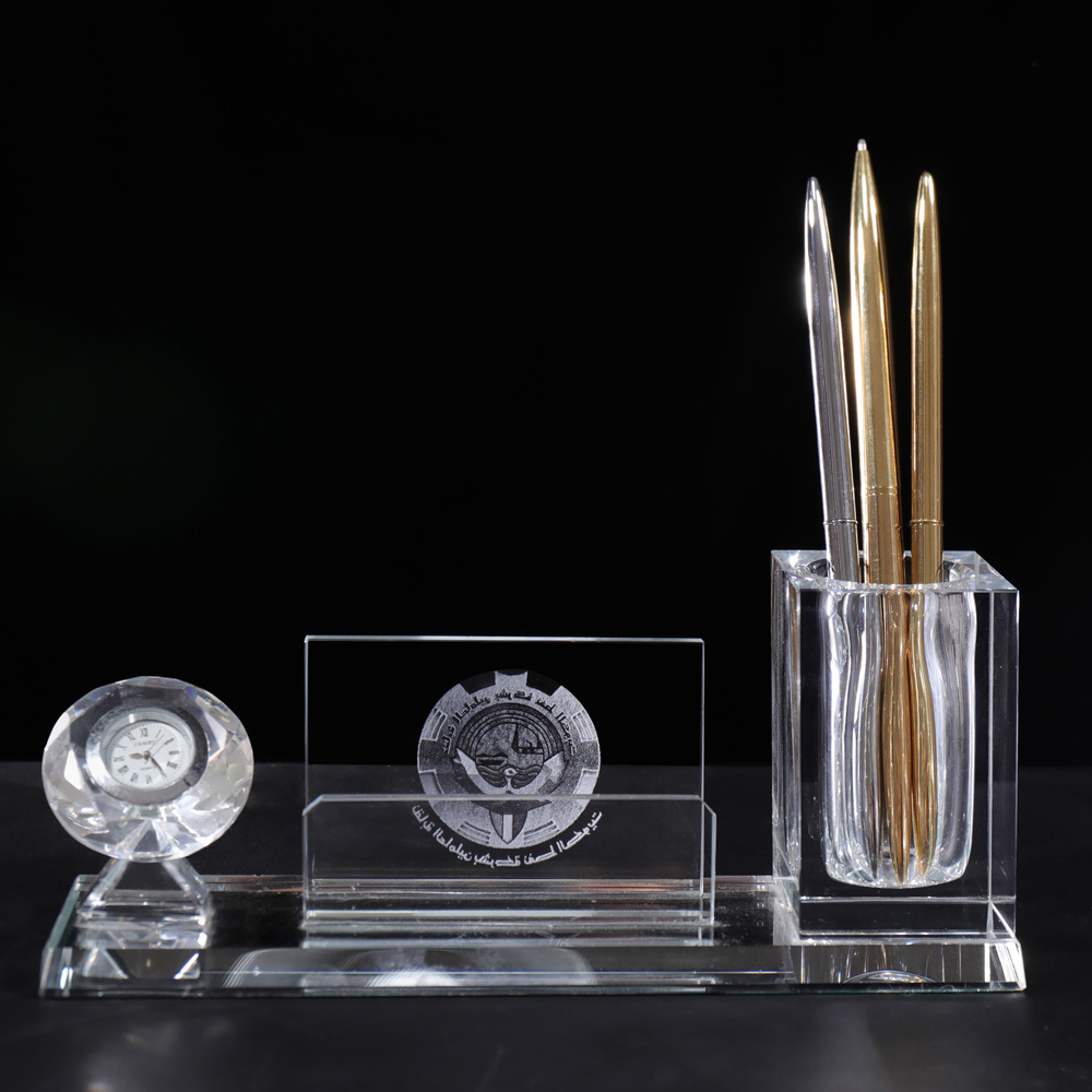 Multi-functional Three in One K9 Crystal Electronic Clock Pen Holder with Office Business Gifts MH-B0376