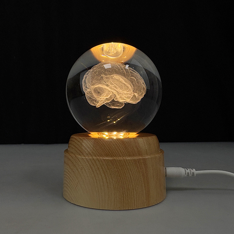 Light up Laser Human Brain Crystal  Ball with Rotating Plastic Led Light Base MH-Q0287