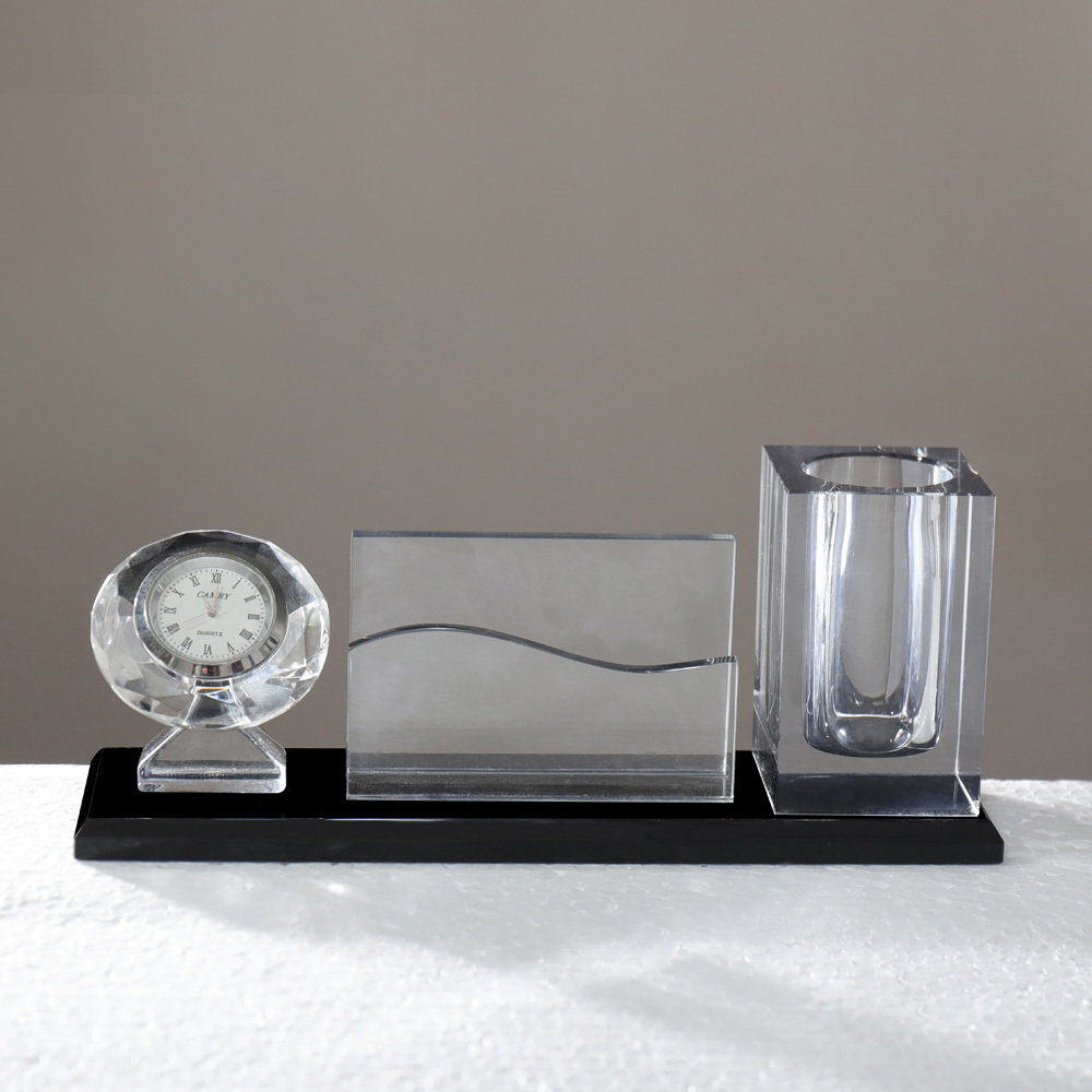 Multi Functional Three in One K9 Crystal Electronic Clock Pen Holder with Office Business Gifts MH-B0375