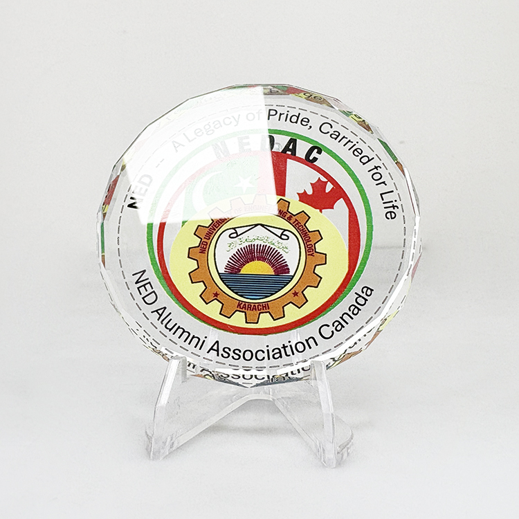 Personalised Anniversary Round Glass Paperweight with Acrylic Stand MH-F0462