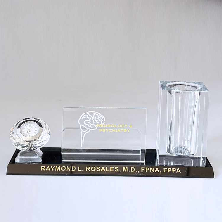 Multi-functional Three in One K9 Crystal Pen Holder with Diamond Clock Card Holder Office Business Gifts MH-B0392