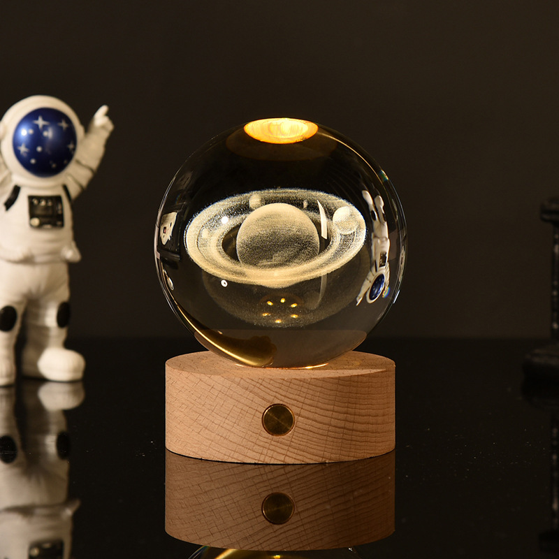 Light up Crystal Laser Bear Deer Milky Way Saturn Ball with Touch Switch Wooden Led Light Base MH-Q0261