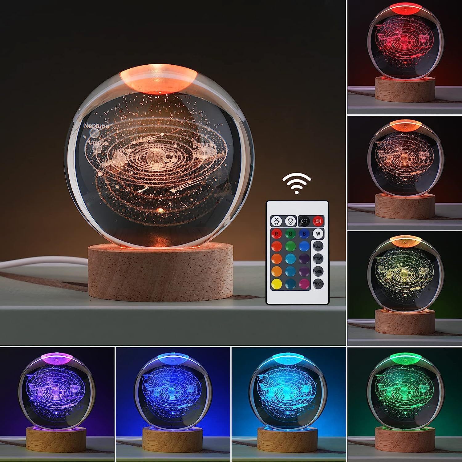 16 Colors 4 Light Modes Light Crystal Laser Bear Deer Milky Way Saturn Ball with Wooden Led Light Base with Remote MH-Q0263