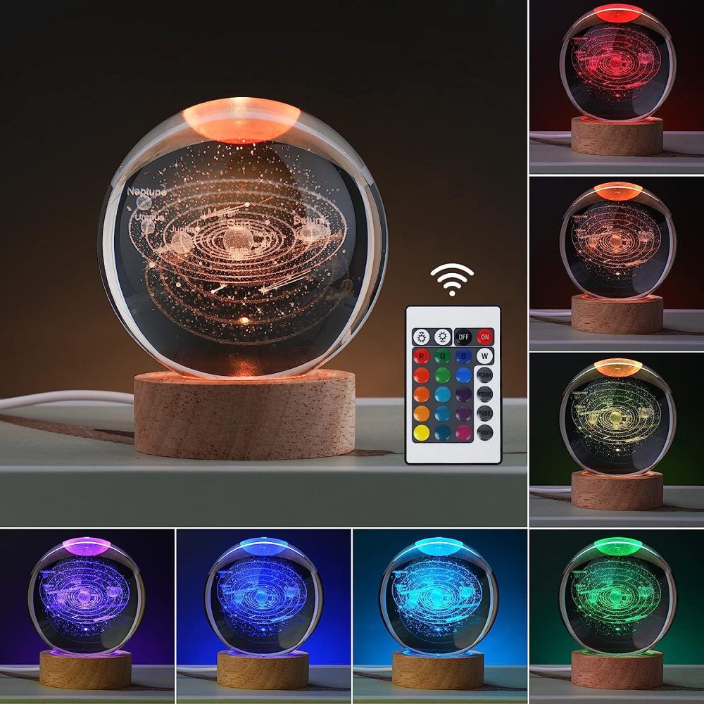 16 Colors 4 Light Modes Light Crystal Laser Bear Deer Milky Way Saturn Ball with Wooden Led Light Base with Remote MH-Q0263