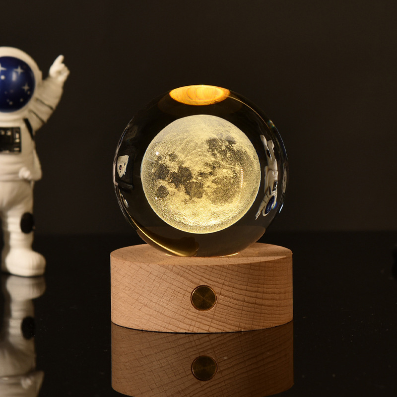 Light up Crystal Laser Bear Deer Milky Way Saturn Ball with Touch Switch Wooden Led Light Base MH-Q0261