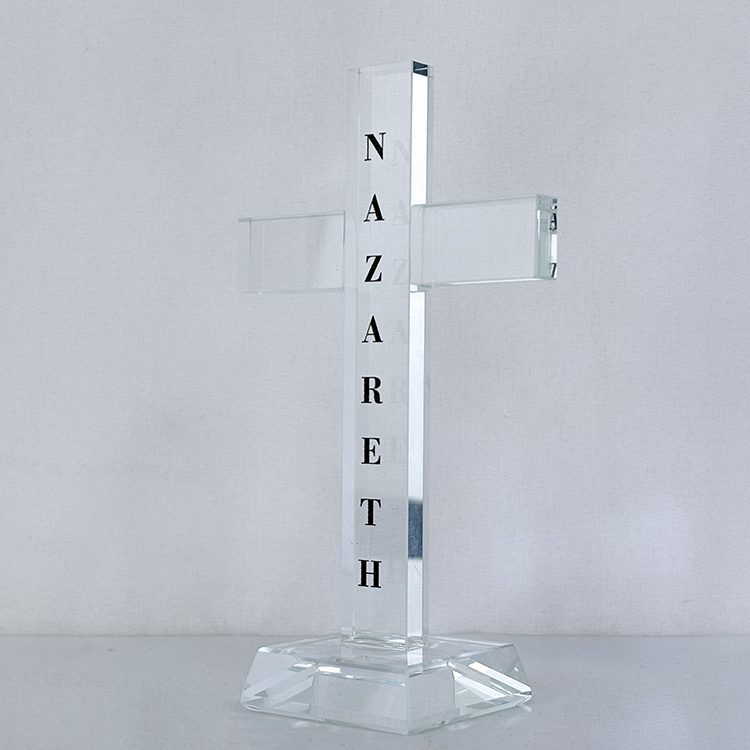 Personalized Clear Crystal Glass Standing Cross Figurine MH-15565