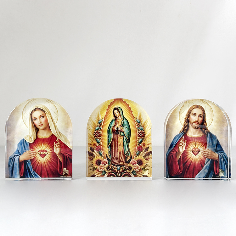 Personalized Catholic Jesus Virgin Mary Guadeloupe Arch Shape Glass Crystal Paperweight MH-F0697