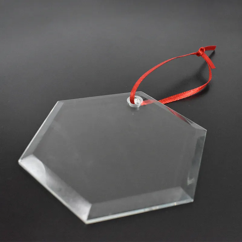 2025 Guangzhou Cheap Wholesale Crystal Glass Hexagon 3inch Blank Hanging Decoration Personalized Pendant Christmas Ornaments