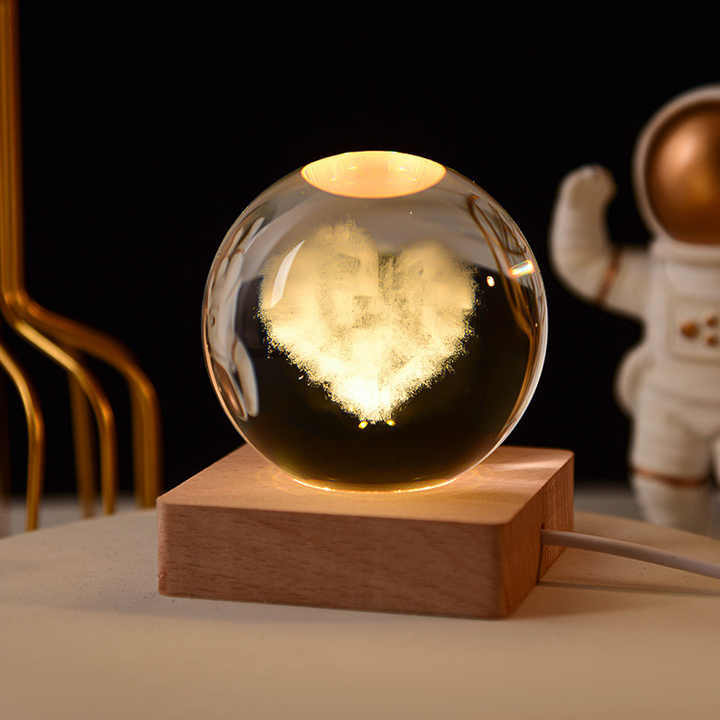 Light up Crystal Laser Rose Milky Way Saturn Ball with square Wooden Led Light Base