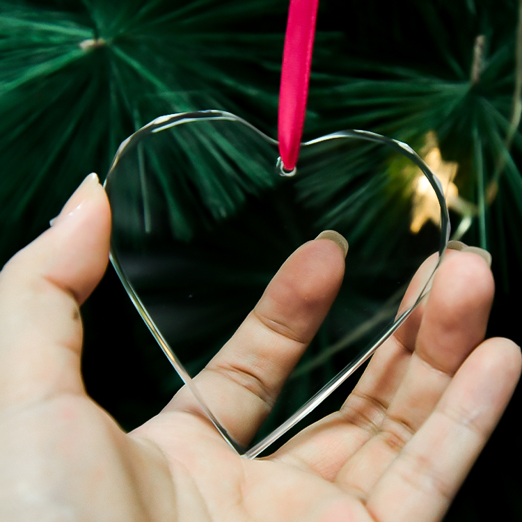 Factory Wholesale Blank K9 Glass Christmas Ornaments Decoration Customized Heart Crystal Christmas Ornament