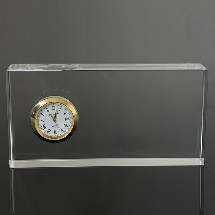 Optical Rectangle Glass Crystal Desk Clock MH-C0216