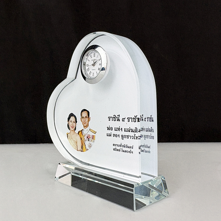 Personalized Full Color Printing Photo Heart Shaped Crystal Clock  with Base MH-C0217