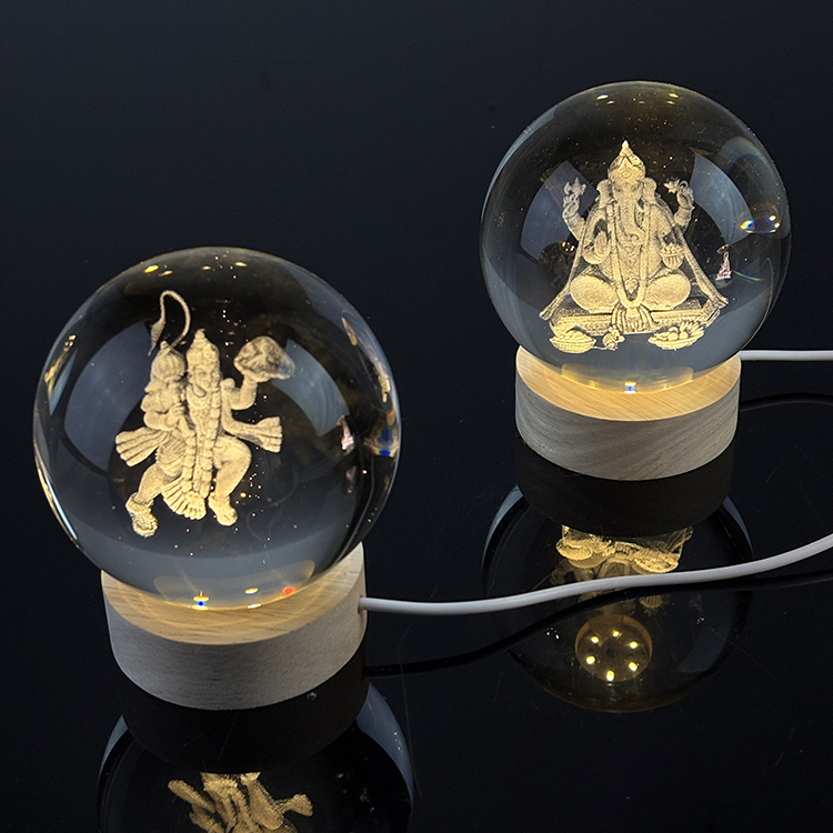 Custom Hindu Ganesh God Crystal Ball 3D Laser Engraved Religious Night Light Glass Ball Decor Souvenir Gifts MH-Q0285