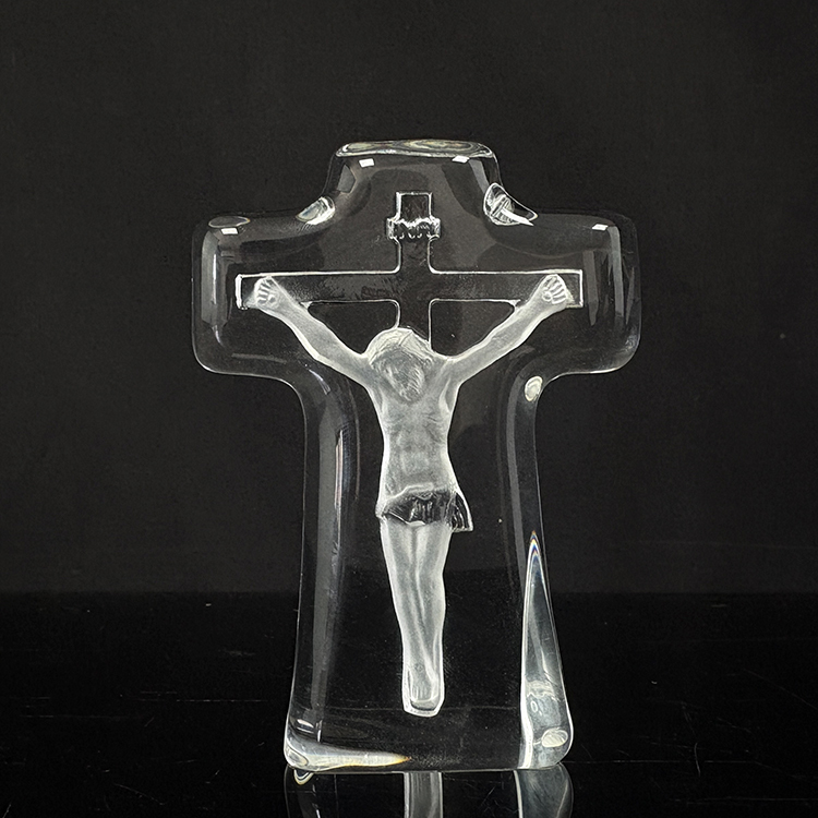 Clear Crystal Glass Standing Cross Glacier with Jesus Figurine MH-15564