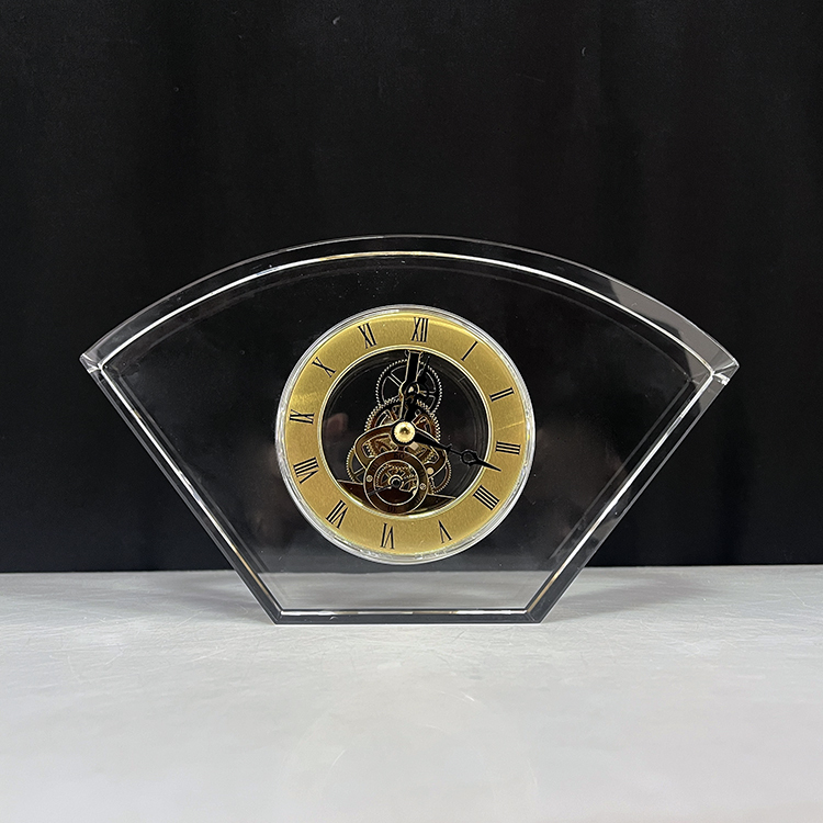 Blank Fan Shaped Clear Glass Crystal Table Clock MH-C0115