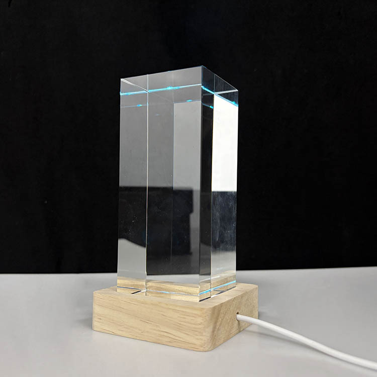 Blank Rectangle Crystal Paperweight with Multi Color Wood Light Base MH-F0715