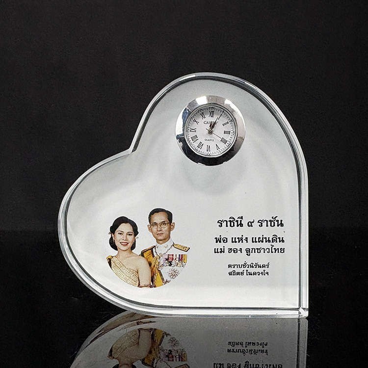 Personalized Full Color Printing Photo Heart Shaped Crystal Clock MH-C0206