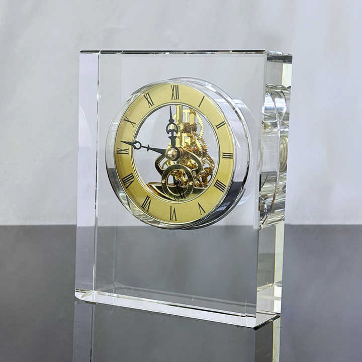 Optical Rectangle Glass Crystal Desk Clock