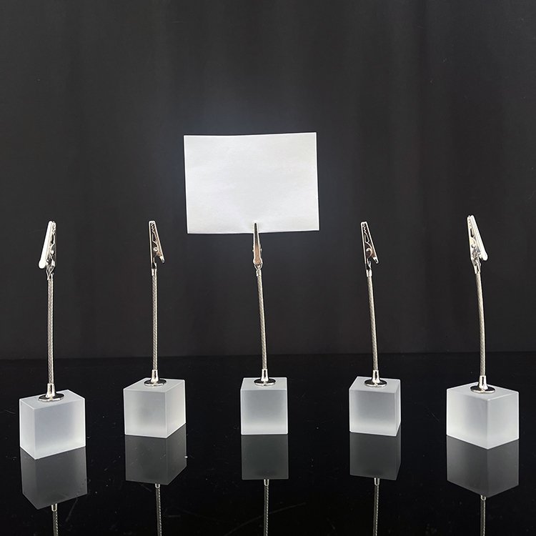 Frosted Crystal Glass Cube Memo Clip Card Holder MH-B0388