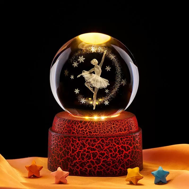 Light up Crystal Laser Moon Milky Way Saturn Ball with Rotating Plastic Led Light Base