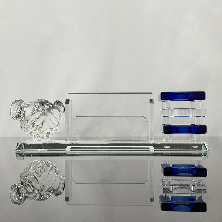 Multi-functional Three in One Crystal Pen Holder with Handshake Card Holder Office Business Gifts MH-B0398