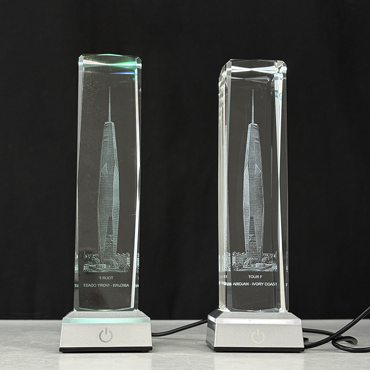 Laser Crystal Block Cube Paperweight with Sensitive Touch Switch Led Light Base MH-F0705
