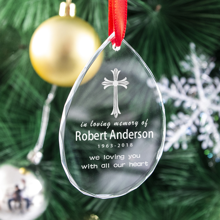 High Quality K9 Clear Crystal Christmas Ornament Water Drop Shape with UV Printing Laser Engraving Wholesale Blank Ornament