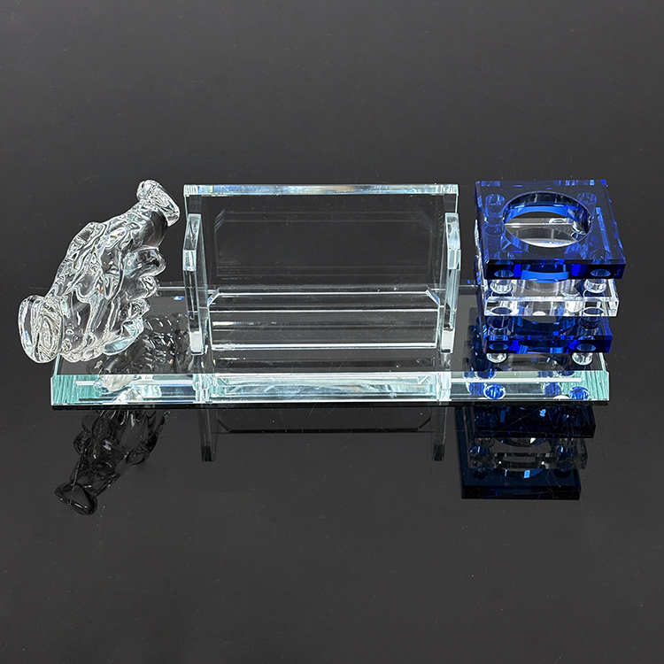 Multi-functional Three in One Crystal Pen Holder with Handshake Card Holder Office Business Gifts MH-B0398
