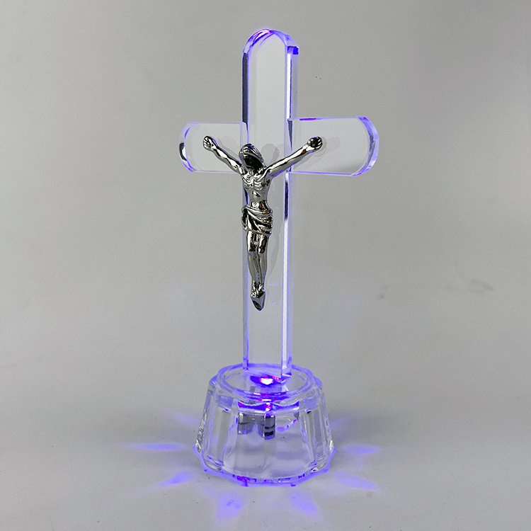 Metal Jesus Figurine on Crystal Crucifix Cross MH-15038