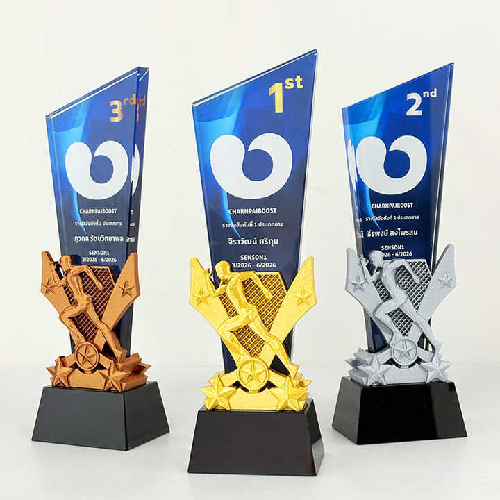 2025 New Design 3D Print Gold Silver Bronze Running Race Sports Crystal Glass Awards Trophy MH-LJ0699