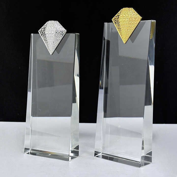Gold Silver Metal Diamond Crystal Glass Awards Plaque Trophy MH-LJ0690