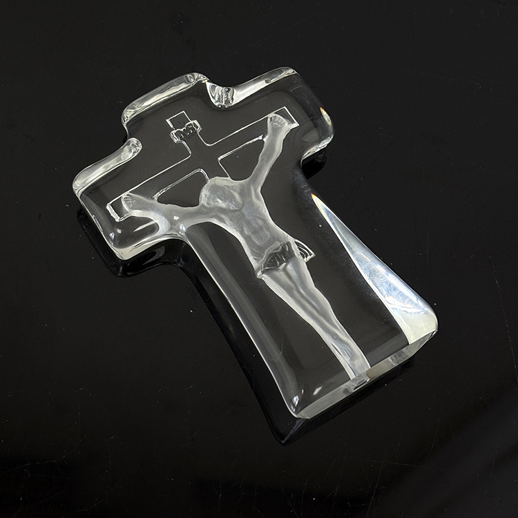 Clear Crystal Glass Standing Cross Glacier with Jesus Figurine MH-15564