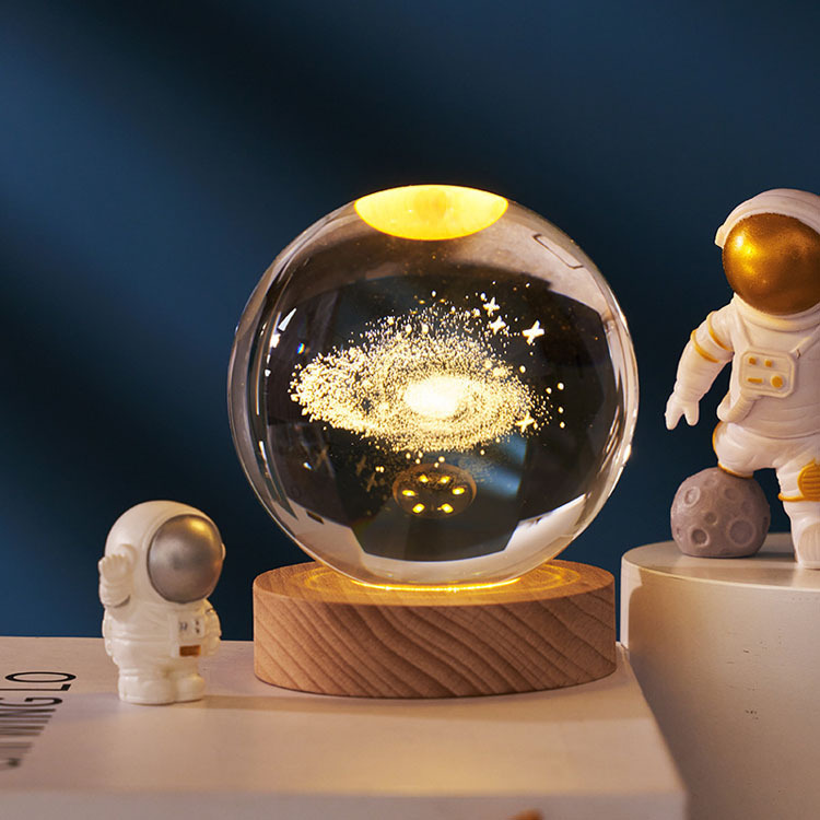 Light up Crystal Laser Milky Way Ball with Wood Led Light Base MH-Q0242