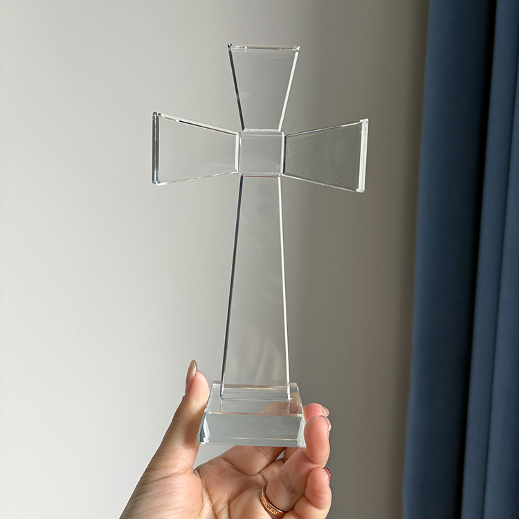 10x17.5cm Clear Crystal Glass Standing Cross MH-15562