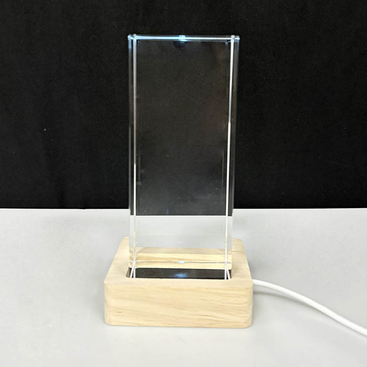 Blank Rectangle Crystal Paperweight with Multi Color Wood Light Base MH-F0715