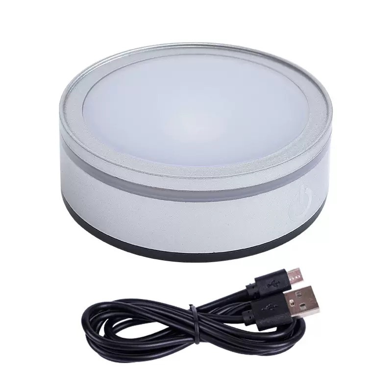 Black Silver Round Color Display 7 LED Color Light Stand Base for Crystal MH-F0640