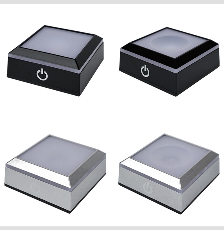 Square Plastic Black Silver Led Light Base with USB Line for Crystal MH-F0639