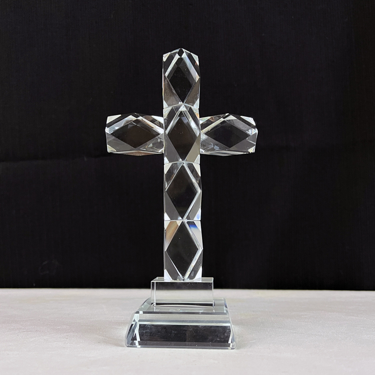 Standing Glass Crystal Cross Figurine MH-15033