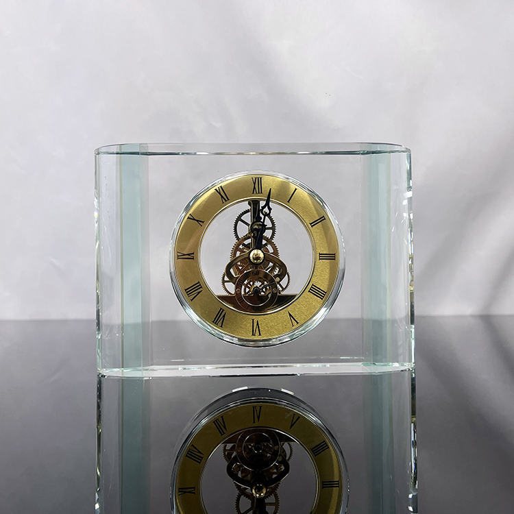 Engraved Mantel Clear Glass Crystal Table Clock MH-C0068