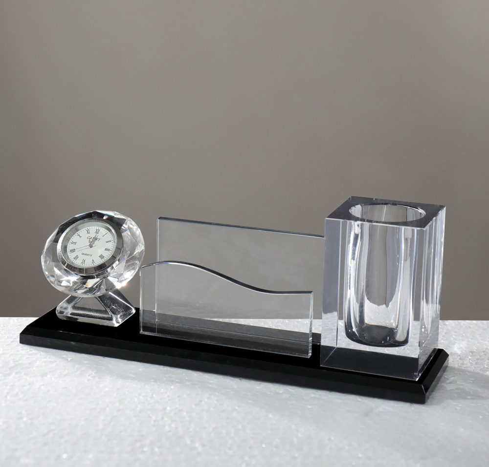 Multi Functional Three in One K9 Crystal Electronic Clock Pen Holder with Office Business Gifts MH-B0375